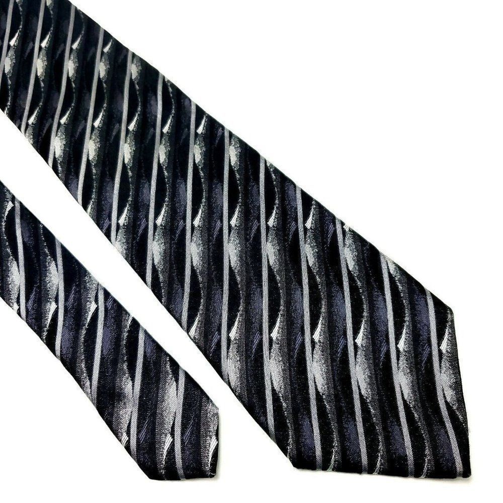 Pierre Cardin Silk Tie Woven Gray Black Abstract Long